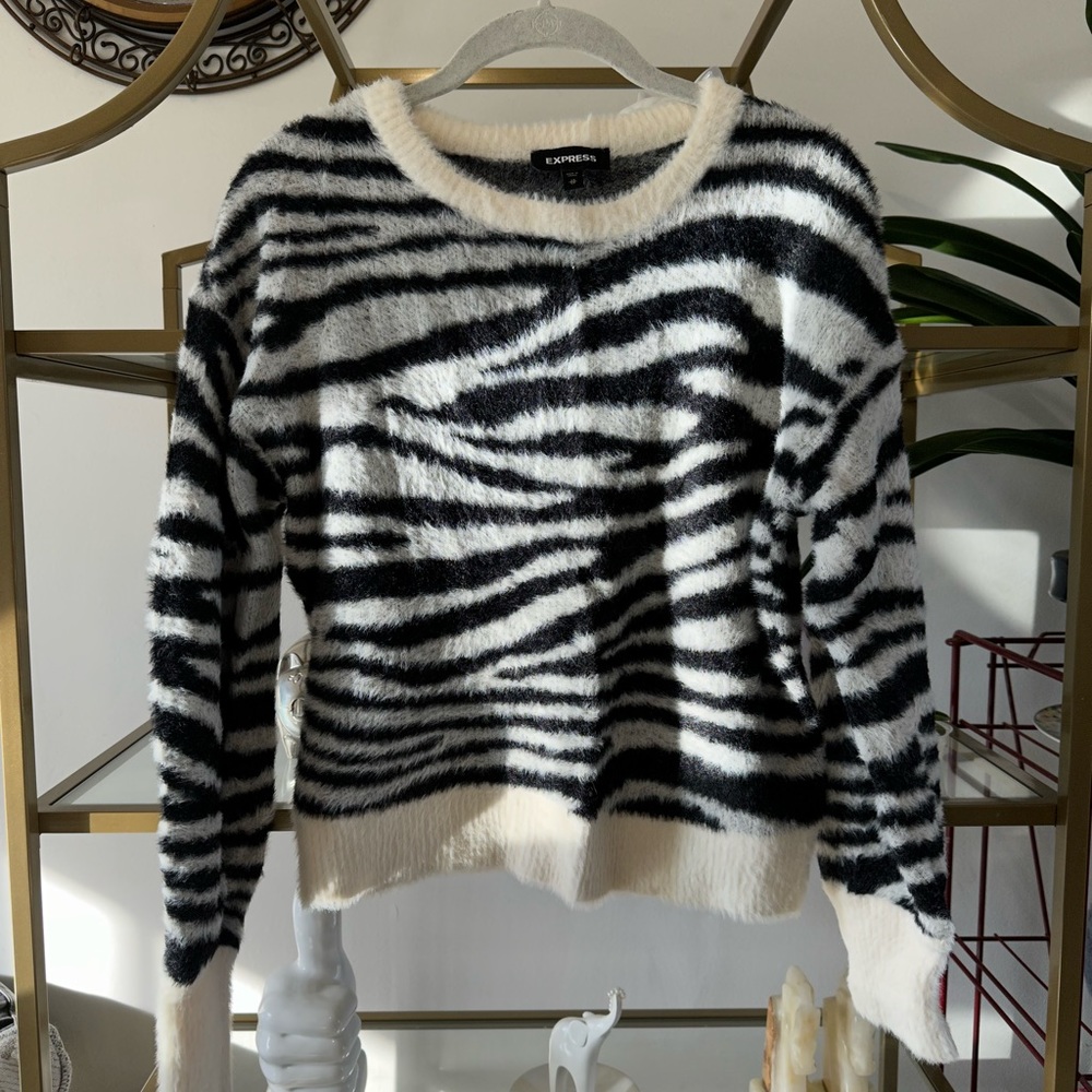 Express zebra fuzzy sweater
